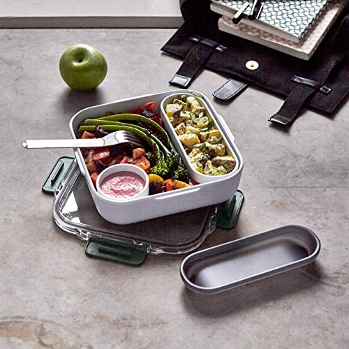 Black+Blum | Contenedor de alimentos sin BPA, a prueba de fugas, apto para microondas, con tenedor de acero inoxidable, oliva, 1000 ml / 34f l oz