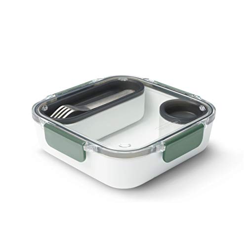 Black+Blum | Contenedor de alimentos sin BPA, a prueba de fugas, apto para microondas, con tenedor de acero inoxidable, oliva, 1000 ml / 34f l oz