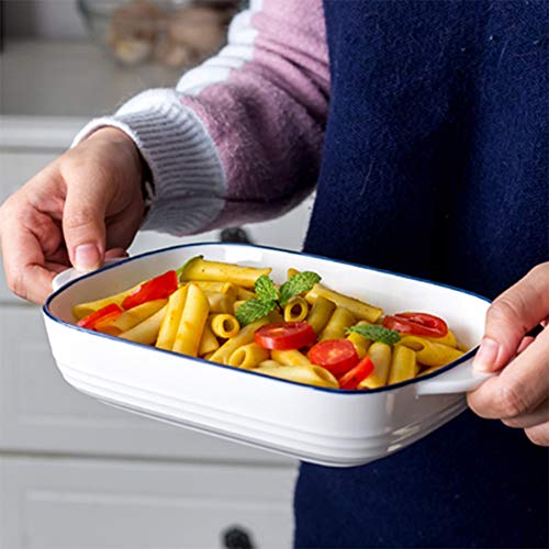 Blanco Azúl Cerámica Bandejas Horno Rectangular para Horno y microondas. Aptas para Nevera y Congelador