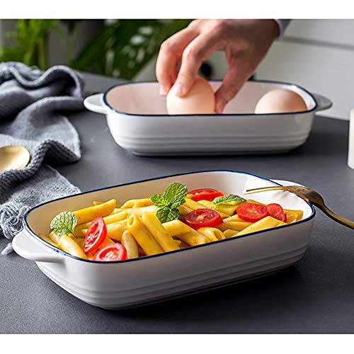 Blanco Azúl Cerámica Bandejas Horno Rectangular para Horno y microondas. Aptas para Nevera y Congelador