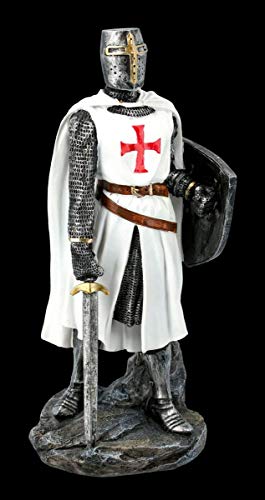 Blancos Caballeros Templarios Figura con Signo de y Espada Templario,Figura Decorativa,Artículo Decorativo,Estatua,Escultura, Mittelalter-Figur, H 30 CM
