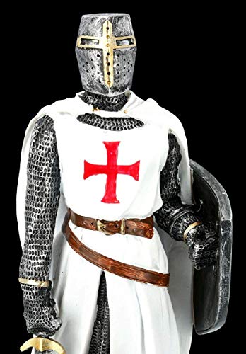 Blancos Caballeros Templarios Figura con Signo de y Espada Templario,Figura Decorativa,Artículo Decorativo,Estatua,Escultura, Mittelalter-Figur, H 30 CM