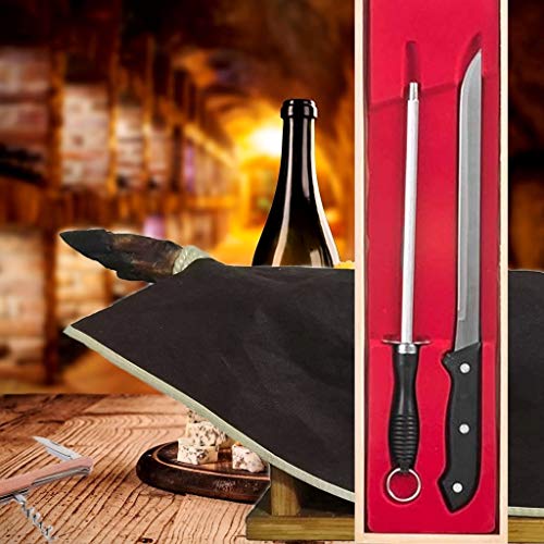 BlendNature Cuchillo Jamonero Profesional y Chaira en Estuche Madera Regalo + Cubre Jamon + Practico Abridor Botellas de Vino – para Regalarte y Regalar