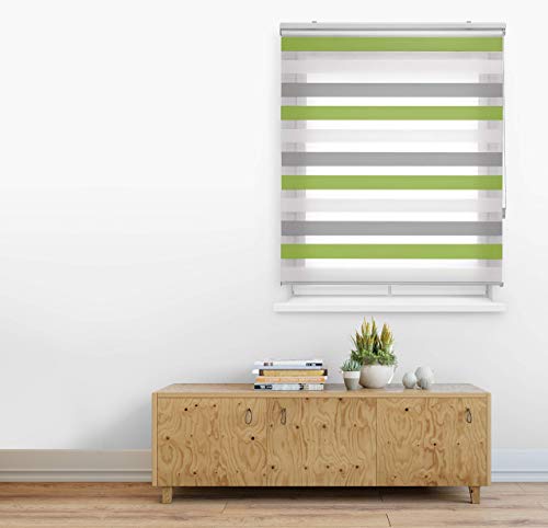 Blindecor Lira - Estor Enrollable, Doble Tejido, Noche y día, Tricolor, Poliéster, Color Gris Pistacho, 100 x 180 cm