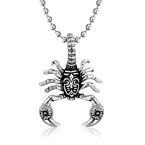 Bling Jewelry Tribales De Escorpión Zodíaco Collar Colgante para Hombres Tono Plata Oxidada De Acero Inoxidable Negro De 20 Pulgadas