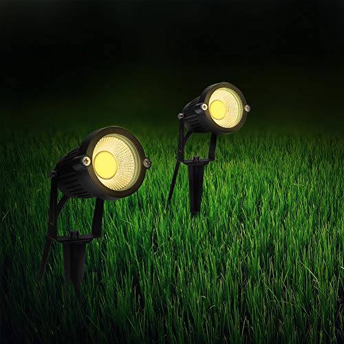 BLOOMWIN 4PCS Foco Proyector Exterior Foco COB LED con Estaca Lámpara Luz Blanco Cálido IP65 220V 5W Impermeable LED Bombilla Exteriores para Jardín Aire Libre Césped Patio Decoración