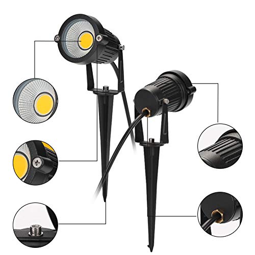 BLOOMWIN 4PCS Foco Proyector Exterior Foco COB LED con Estaca Lámpara Luz Blanco Cálido IP65 220V 5W Impermeable LED Bombilla Exteriores para Jardín Aire Libre Césped Patio Decoración
