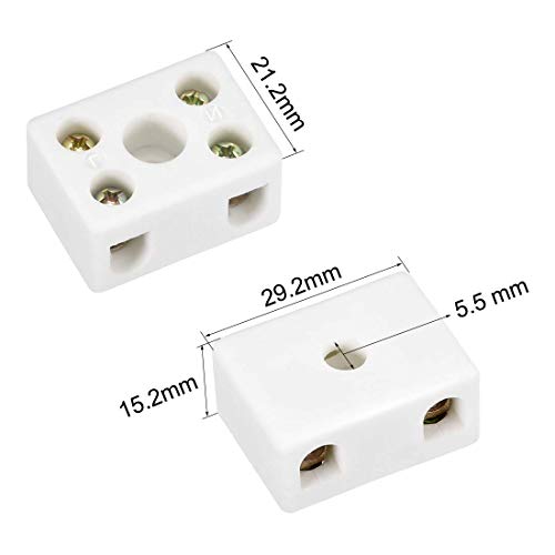 Bloques de terminales de cerámica de 2 vías conectores de cerámica de porcelana de alta temperatura 29,2x21,2x15,2mm para Cable de alambre eléctrico 5 uds