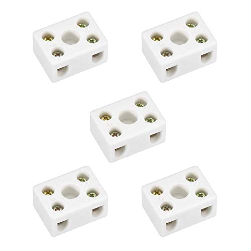 Bloques de terminales de cerámica de 2 vías conectores de cerámica de porcelana de alta temperatura 29,2x21,2x15,2mm para Cable de alambre eléctrico 5 uds