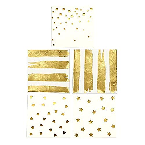 Blue Panda Servilletas de papel desechables para fiestas (paquete de 100) - 5 diseños de láminas de oro - Perfecto para cumpleaños, bodas y ocasiones especiales - 5 x 5 pulgadas plegadas