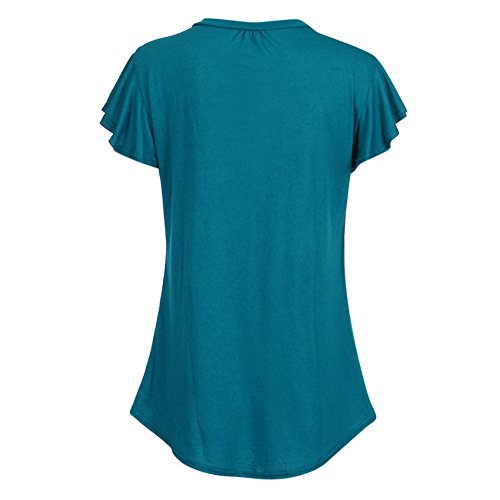 Bluelucon camisetas mujer Mujer Tops Blusa De Manga Corta O-Cuello Fruncido Blusas De Color Liso Fila TúNica Plisada Tops Mujeres Tallas Grandes Tops Camiseta Casual Blusa