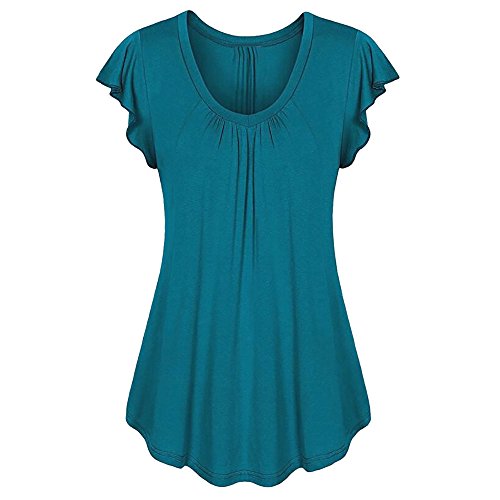 Bluelucon camisetas mujer Mujer Tops Blusa De Manga Corta O-Cuello Fruncido Blusas De Color Liso Fila TúNica Plisada Tops Mujeres Tallas Grandes Tops Camiseta Casual Blusa