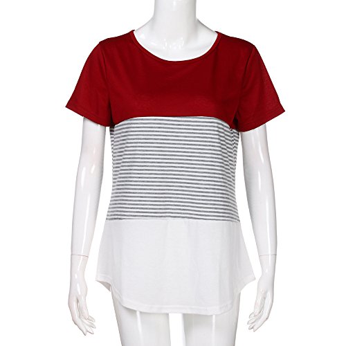 Bluelucon camisetas mujer Verano Mujer Tops Manga Corta Mujer Tops Manga Corta Blusa Camiseta Triple Bloque De Color Bloque De Raya O Cuello Camiseta Floja Ocasional Camiseta para Mujer