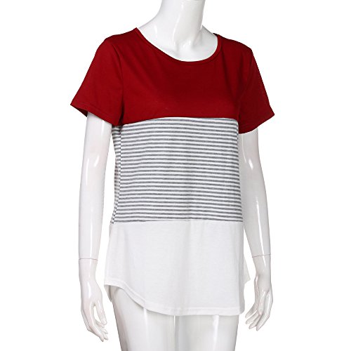 Bluelucon camisetas mujer Verano Mujer Tops Manga Corta Mujer Tops Manga Corta Blusa Camiseta Triple Bloque De Color Bloque De Raya O Cuello Camiseta Floja Ocasional Camiseta para Mujer