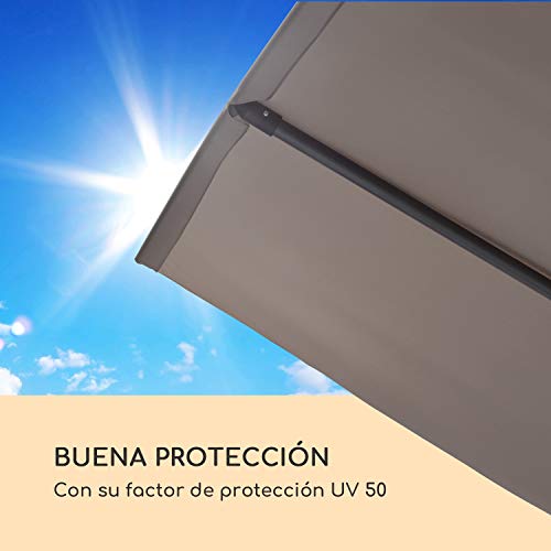 blumfeldt Flex-Shade XL Sombrilla - Protección Solar UV 50, Superficie 150 x 210 cm, Ajustable, Poliester hidrorrepelente, Revestimiento hidrófugo, Pie de Apoyo Aluminio, Compacto, Gris