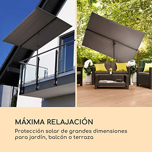 blumfeldt Flex-Shade XL Sombrilla - Protección Solar UV 50, Superficie 150 x 210 cm, Ajustable, Poliester hidrorrepelente, Revestimiento hidrófugo, Pie de Apoyo Aluminio, Compacto, Gris