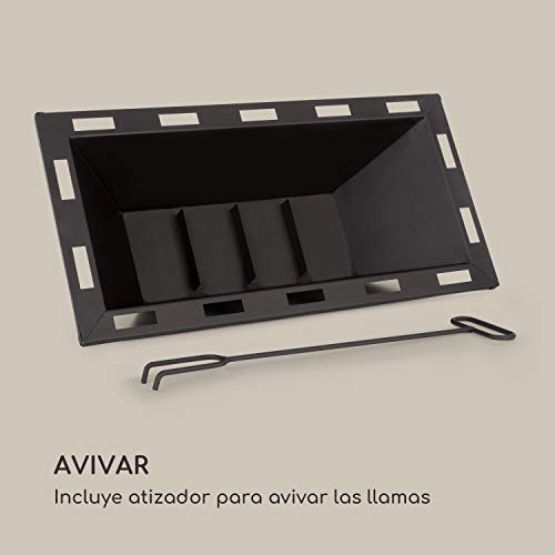 Blumfeldt Matera Brasero - Brasero decorativo, 50,5 x 26,5, Diámetro de base 80x31, Acero con borde de plástico MgO MagicMag, Diseño de horno de leña romano, Compartimento para madera, Atizador, Hueso