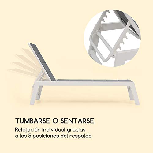 Blumfeldt Renazzo Lounge Hamaca - Tumbona, para Exteriores, Superficie de 186 x 56 cm, Respaldo Regulable en 6 Alturas, Superficie Acolchada e hidrófuga, ComfortMesh, Blanco