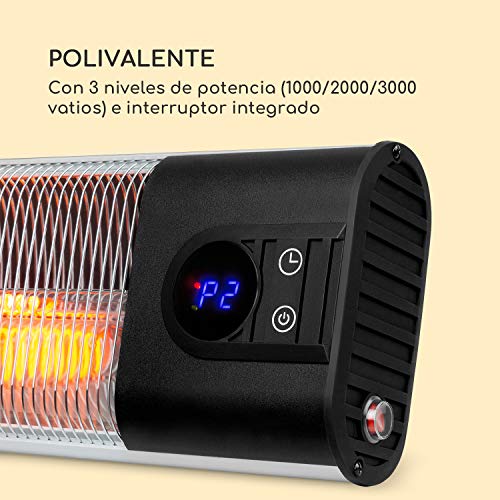blumfeldt Silver Bar 3000 radiador de Infrarrojos, 3 Niveles de Potencia: 1000/2000/3000 vatios, IR ComfortHeat, Temporizador: 1-24 Horas, Montaje en la Pared, Clase de protección: IP34, Negro