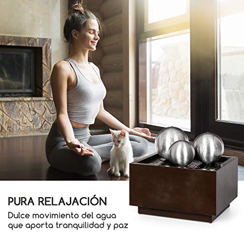 blumfeldt Triumvirat Fuente para jardín - Fuente Decorativa, para Interiores y Exteriores, LoopFlow, 2,5 m de Cable, 3 Fuentes, Soporte marrón Oscuro, Fuente Gris Metalizada