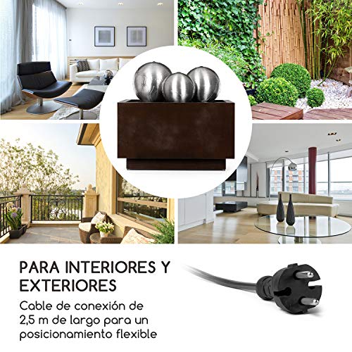 blumfeldt Triumvirat Fuente para jardín - Fuente Decorativa, para Interiores y Exteriores, LoopFlow, 2,5 m de Cable, 3 Fuentes, Soporte marrón Oscuro, Fuente Gris Metalizada