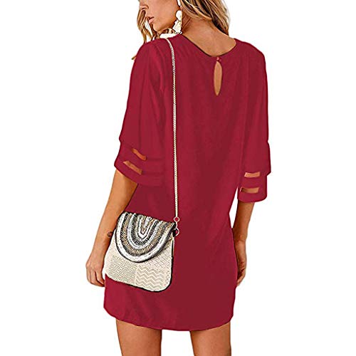 Blusa con Panel de Malla de Hombro frío para Mujer 3/4 Vestido de Camisa Suelta con Manga de Campana Vestido Casual Slim Vestido de Citas Fiesta para Noche Vestido de Novia Fiesta o cóctel Boda