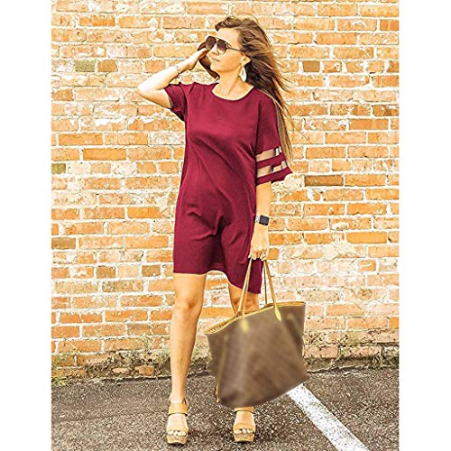 Blusa con Panel de Malla de Hombro frío para Mujer 3/4 Vestido de Camisa Suelta con Manga de Campana Vestido Casual Slim Vestido de Citas Fiesta para Noche Vestido de Novia Fiesta o cóctel Boda