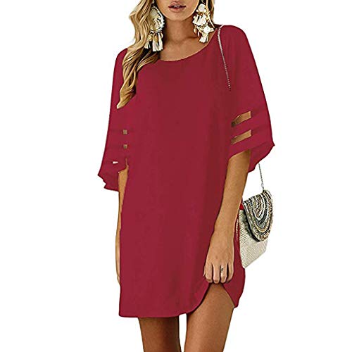 Blusa con Panel de Malla de Hombro frío para Mujer 3/4 Vestido de Camisa Suelta con Manga de Campana Vestido Casual Slim Vestido de Citas Fiesta para Noche Vestido de Novia Fiesta o cóctel Boda