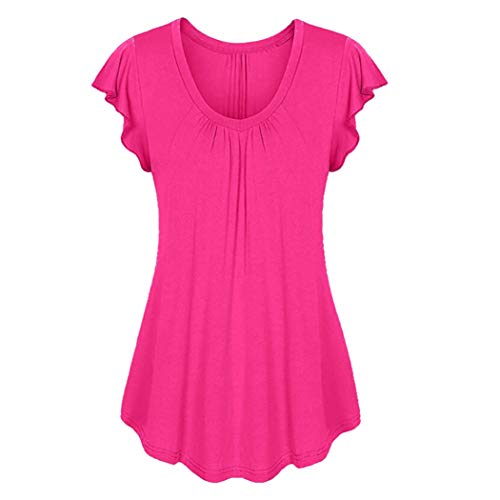 Blusas Fruncidas con Pliegues De Las Mujeres Blusa De Verano SóLido Fila O Cuello Manga Corta Irregular Casual CóModo Camisa De Estilo Largo Tops