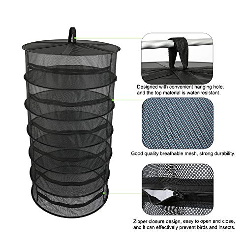 Blusea Malla de Secado Plegable y Colgante Red de Secado, Cesta Colgante 6/8 Capas con Cremallera Redonda Bolsa de Transporte Secador de Hierbas Malla para Hierbas Flores Brotes Plantas