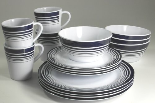 Bo-Camp - Vajilla de Mesa de 16 Piezas de melamina, Azul Oscuro