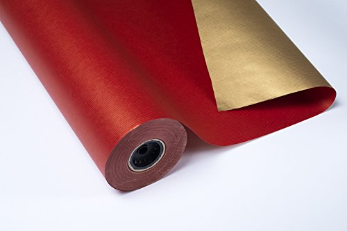BOBINA PAPEL DE REGALO 70CMX100M KRAFT VERJURADO DOBLE CARA ORO/ROJO