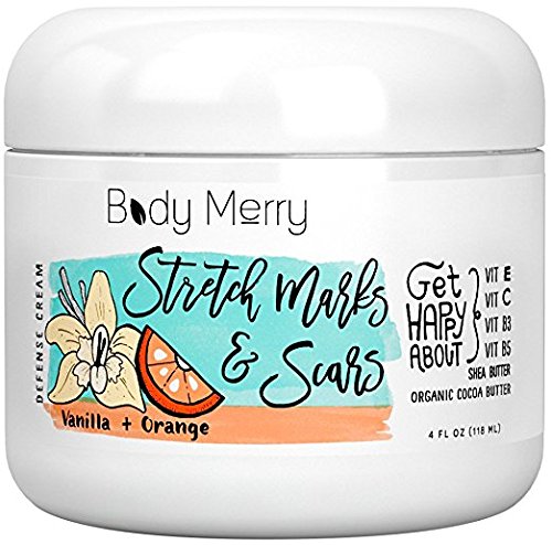 Body Merry Estrías y cicatriz crema - vainilla naranja - Natural y orgánico para el embarazo - para personas 4 oz