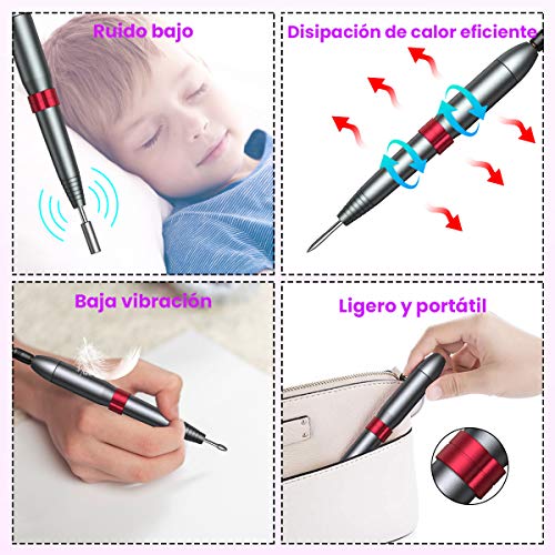 BOIROS Torno para Uñas, Lima de Uñas Profesionales con Set de 11 Tipos de Brocas de Pulido Pedicura, Lima Electrica Uñas de Vlocidad Ajustable para Manicura Pedicura, Set de Manicura para Salón DIY