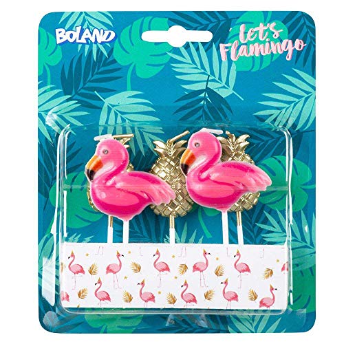 Boland 52564 – Velas de flamenco piña, 5 unidades, velas de cumpleaños, minivelas, para tartas, enchufes, estacas, rosa, oro, tartas, cumpleaños, guardería, decoración, regalo, fiesta en el jardín