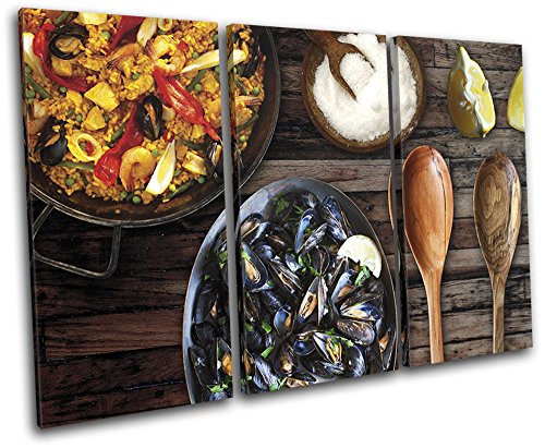 Bold Bloc Design - Spanish Paella Seafood Food Kitchen 150x100cm Treble Caja de Lamina de Arte Lienzo Enmarcado Foto del Colgante de Pared Listo para Colgar Canvas Print 13-8889(00B)-TR32-LO-D