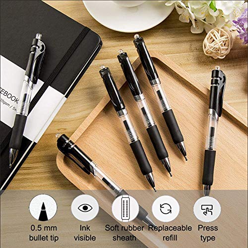 Bolígrafos Retráctiles,GXR Bolígrafos de Tinta de Gel Negro 24 Bolígrafos de Gel Antideslizantes Punta de Bala de Tinta de Secado Rápido para Oficina/Examen/Letrero/Hogar-(0.5mm)
