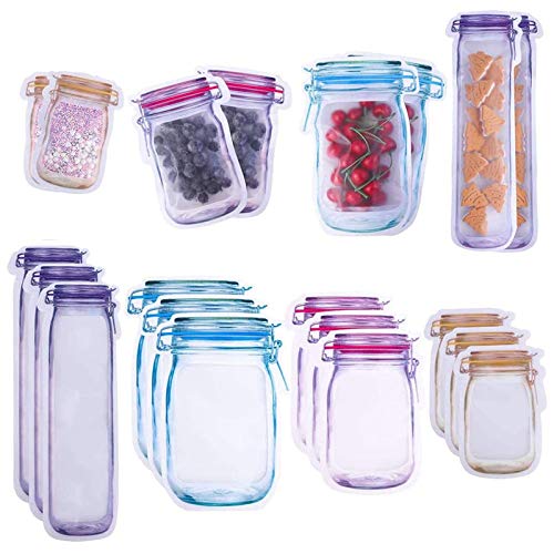 Bolsa de Botella Mason Frasco Bolsas con Cremallera Nueces Galletas Bolsas Ziplock Bolsas de Almacenamiento Bolsa Alimentos Zip Bolsa Sellada de Bocadillo para Hornear Galletas Snacks Candy 20 Piezas