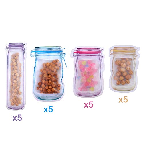 Bolsa de Botella Mason Frasco Bolsas con Cremallera Nueces Galletas Bolsas Ziplock Bolsas de Almacenamiento Bolsa Alimentos Zip Bolsa Sellada de Bocadillo para Hornear Galletas Snacks Candy 20 Piezas