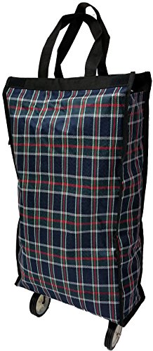 Bolsa de compras ligera plegable con ruedas con bolsillo frontal y cierre de cremallera. Bolsa plegable para carrito (cuadros marinos).
