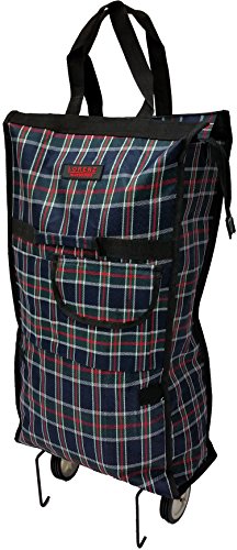 Bolsa de compras ligera plegable con ruedas con bolsillo frontal y cierre de cremallera. Bolsa plegable para carrito (cuadros marinos).