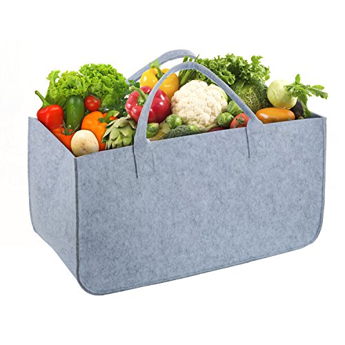 Bolsa de Fieltro, Diealles Chimenea Madera Cesta con Mango para Transportar Madera, Juguetes, Periódicos, Compras, 50 x 25 x 25 cm (Gris)