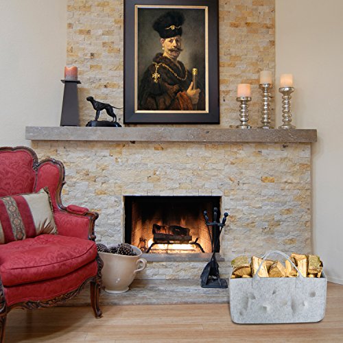 Bolsa de Fieltro, Diealles Chimenea Madera Cesta con Mango para Transportar Madera, Juguetes, Periódicos, Compras, 50 x 25 x 25 cm (Gris)