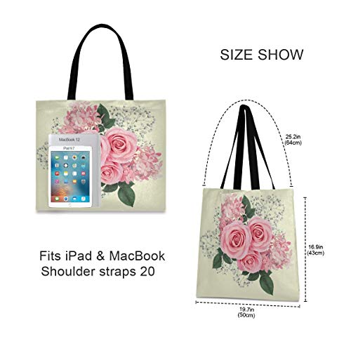 Bolsa de lona Rosa Rosa Flores Hortensias Floral Compras Bolsa de tela Reutilizable Bolsa de Comestibles Bolsas de Hombro