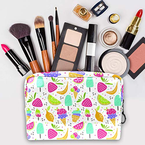 Bolsa de maquillaje portátil con cremallera bolsa de aseo de viaje para las mujeres práctico almacenamiento cosmético bolsa dulce postres helado fruta