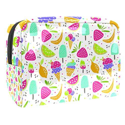 Bolsa de maquillaje portátil con cremallera bolsa de aseo de viaje para las mujeres práctico almacenamiento cosmético bolsa dulce postres helado fruta