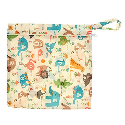 Bolsa de pañales con cremallera, impermeable, diseño de animales y flores, color beis animals and flowers pattern beige Talla:animals and flowers pattern beige