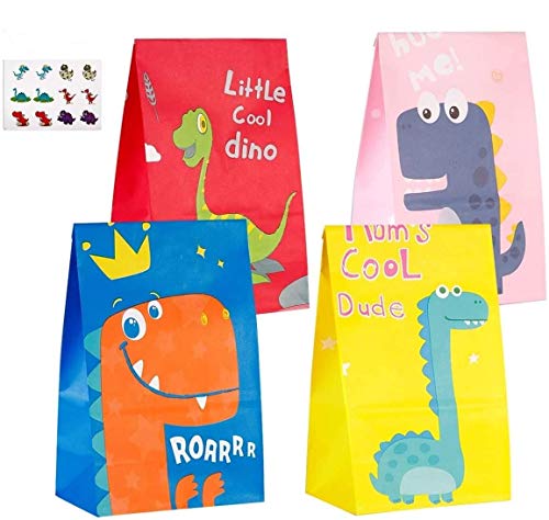 Bolsa de Papel Dinosaurio, BESTZY 40Piezas Bolsa de Regalo de Dinosaurio Bolsa de Dulces con Pegatina Dinosaurio Bolsas de Regalos de Fiesta para Niños Suministros Fiesta de Cumpleaños