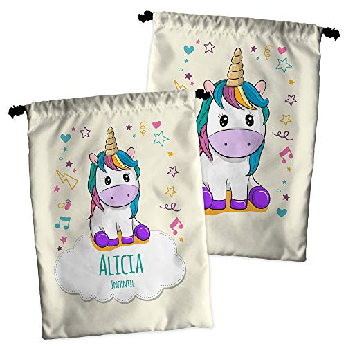 Bolsa Merienda Unicornio Personalizada con Nombre/Curso | Vuelta al Cole Niña/o | Varios Diseños