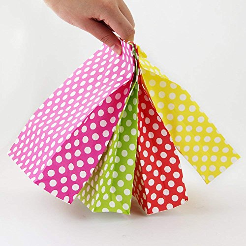 Bolsa Papel Regalo con Pegatina Gracias, Kbnian 4 Colores y 36pcs Pegatina, 24pcs Bolsas Lunares y 36pcs Pegatina, Bolsas Papel Regalo, Utilizar para Recuerdo/Golosinas/Galletas/Nueces/Chocolates